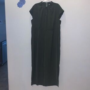 SHEIN Curve Dark Green Pleated Keyhole Jumpsuit Wide Leg